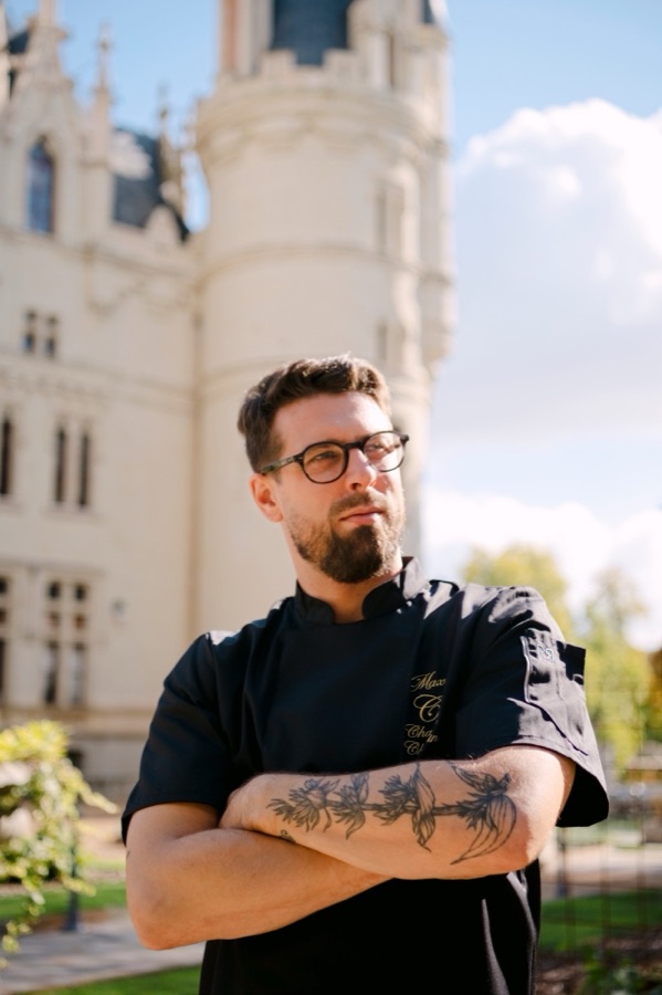 Chef Maxime in front of the château tower